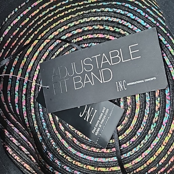 INC Sun-Hat Rainbow Weaved Striped Floppy Hat Black l Packable Wide-Brim NWT - Picture 5 of 7